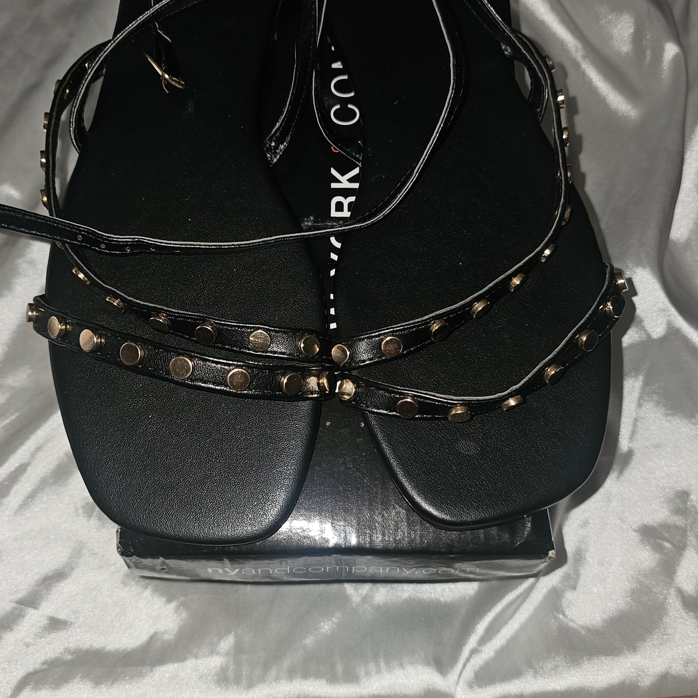 New York & Company Black Sandals with Gold Accents
